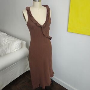 Italian Linen Dress. Asymetric Hem & Ruffle Details - Size 8